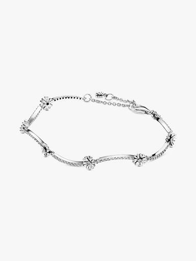 Daisy sterling silver bracelet with clear cubic zirconia