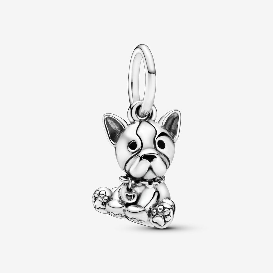 French bulldog silver dangle with black enamel image number 0