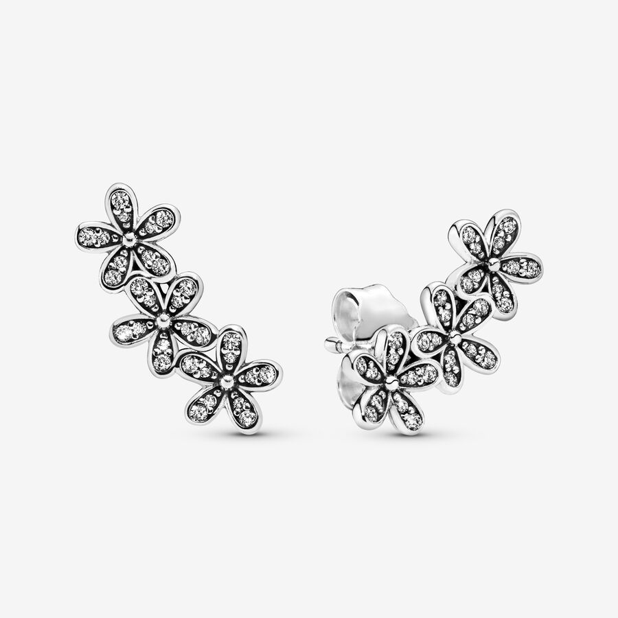 Daisy silver stud earrings with clear cubic zirconia image number 0