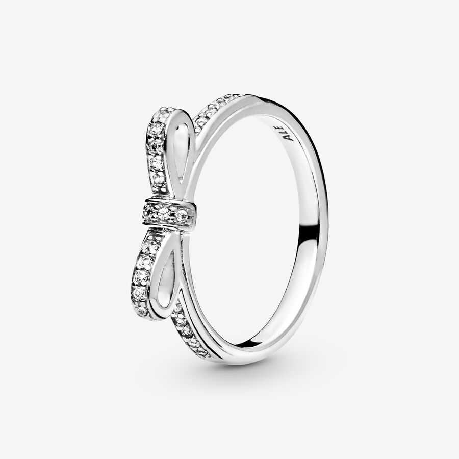 Bow silver ring with cubic zirconia image number 0