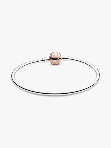 Silver bangle with 14k rose gold-plated clasp