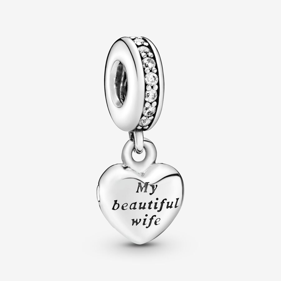 My beautiful wife heart silver dangle with cubic zirconia image number 0