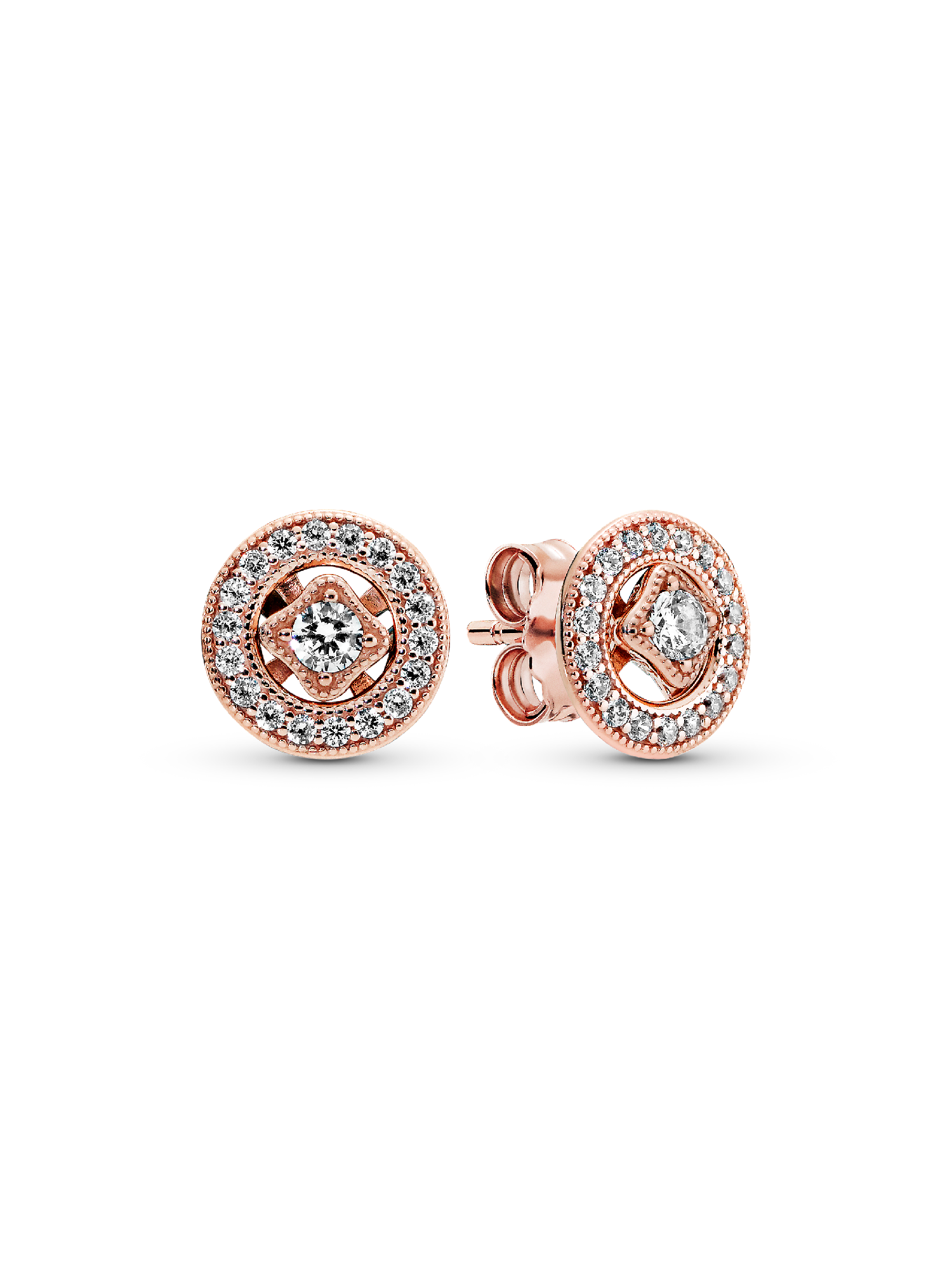 14k Rose gold-plated stud earrings with detachable earring jackets and clear cubic zirconia