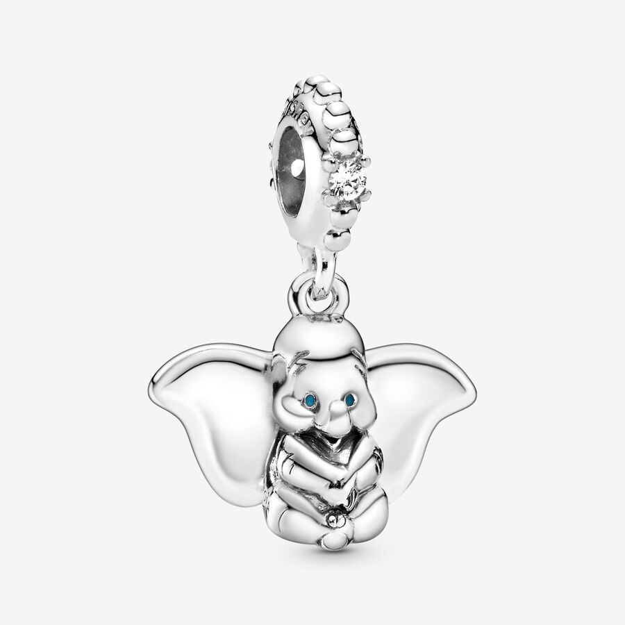 Disney Dumbo silver dangle with clear cubic zirconia and blue enamel image number 0