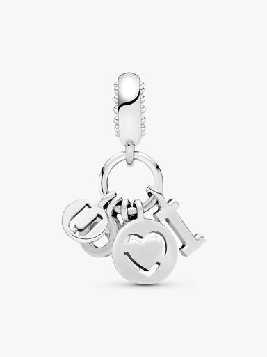 I love you silver dangle with fancy fuchsia pink cubic zirconia