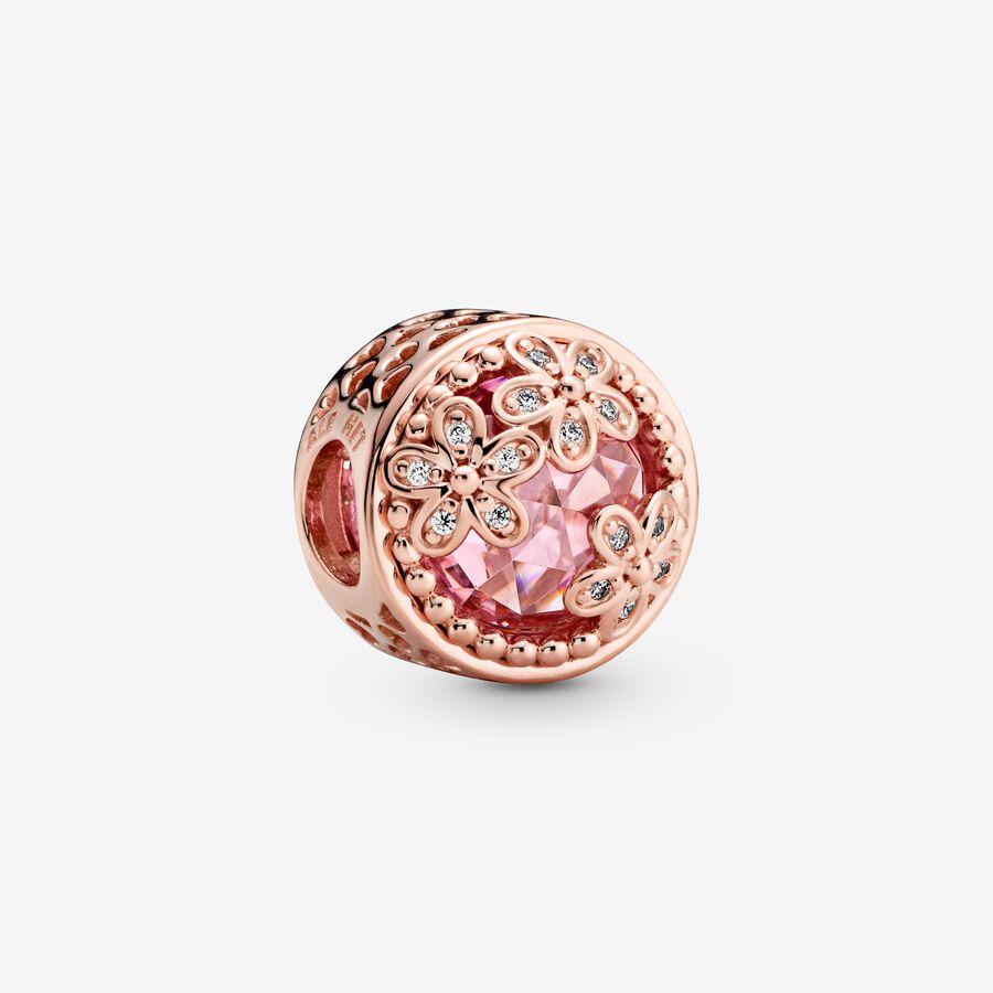 Daisy 14k rose gold-plated charm with pink cubic zirconia and clear cubic zirconia image number 0
