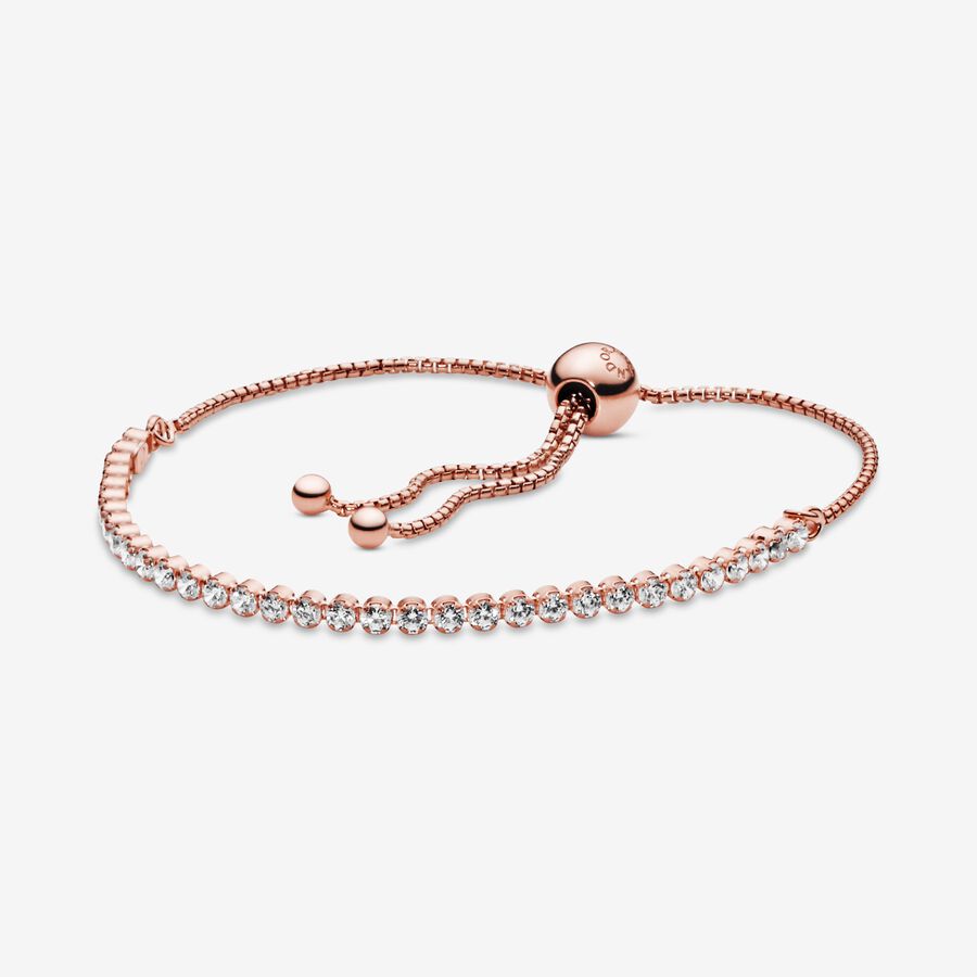 14k Rose gold-plated bracelet with clear cubic zirconia image number 0