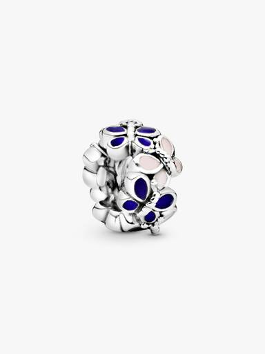 Butterfly silver spacer with pink and blue enamel
