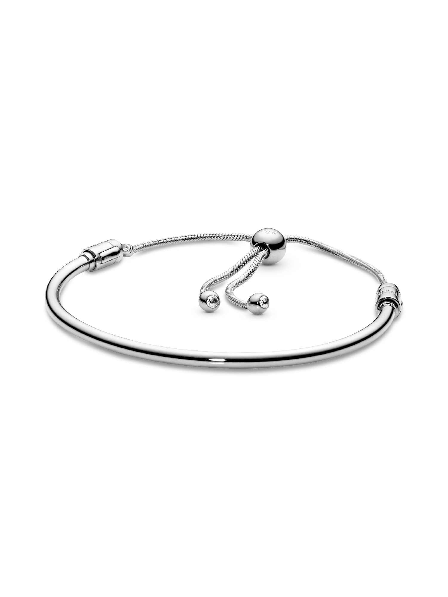 Silver bangle with clear cubic zirconia and sliding clasp