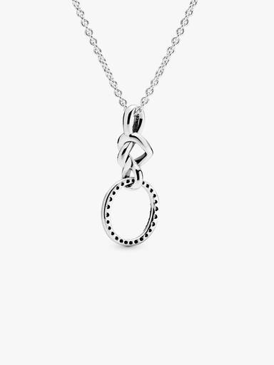 Knotted hearts silver pendant with clear cubic zirconia and necklace