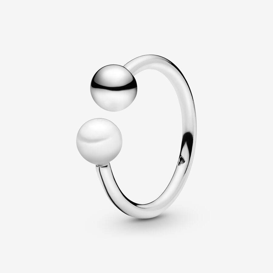 Open silver ring with white freshwater cultured pearl image number 0