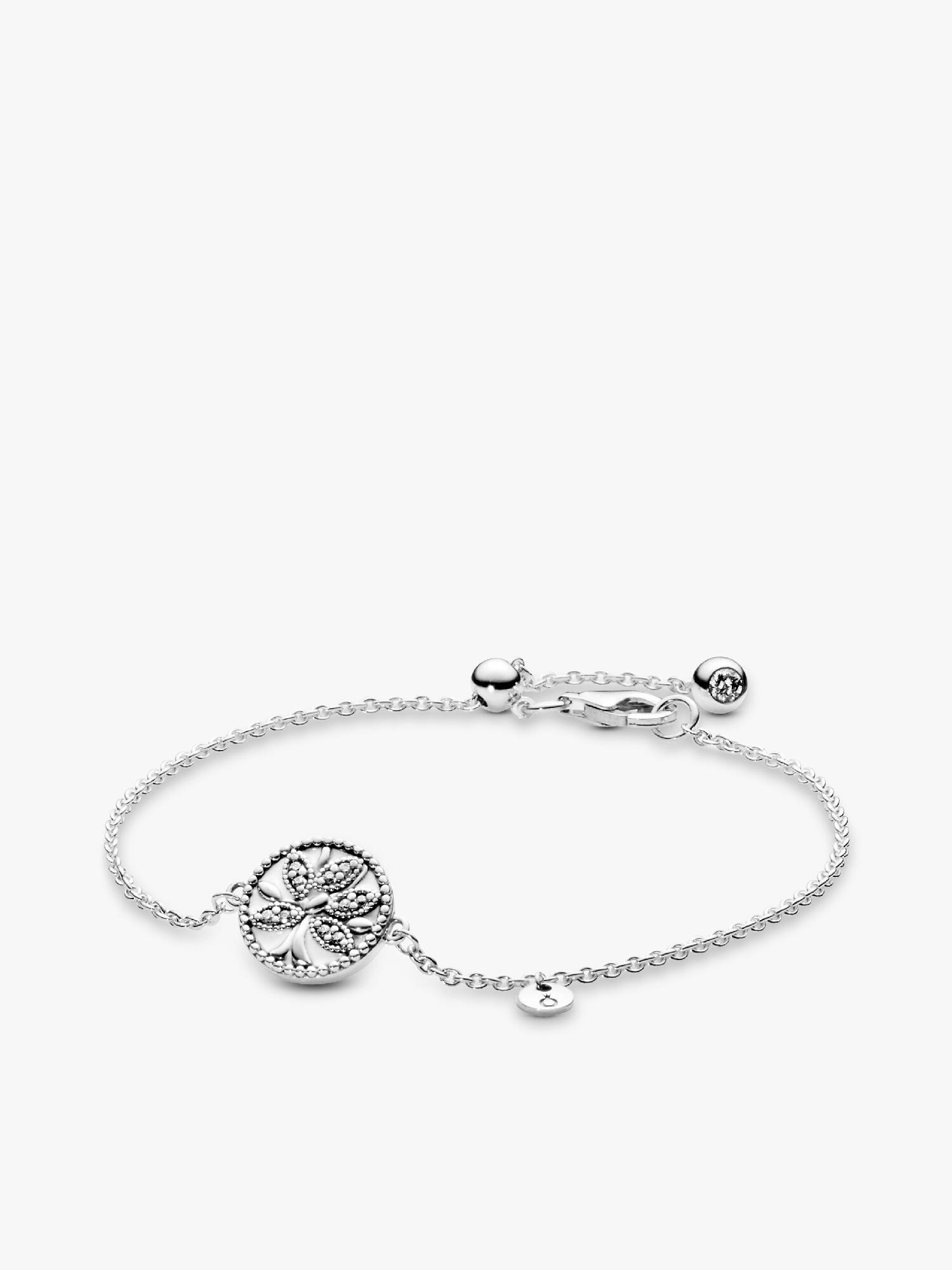 Family tree silver bracelet with clear cubic zirconia and white enamel