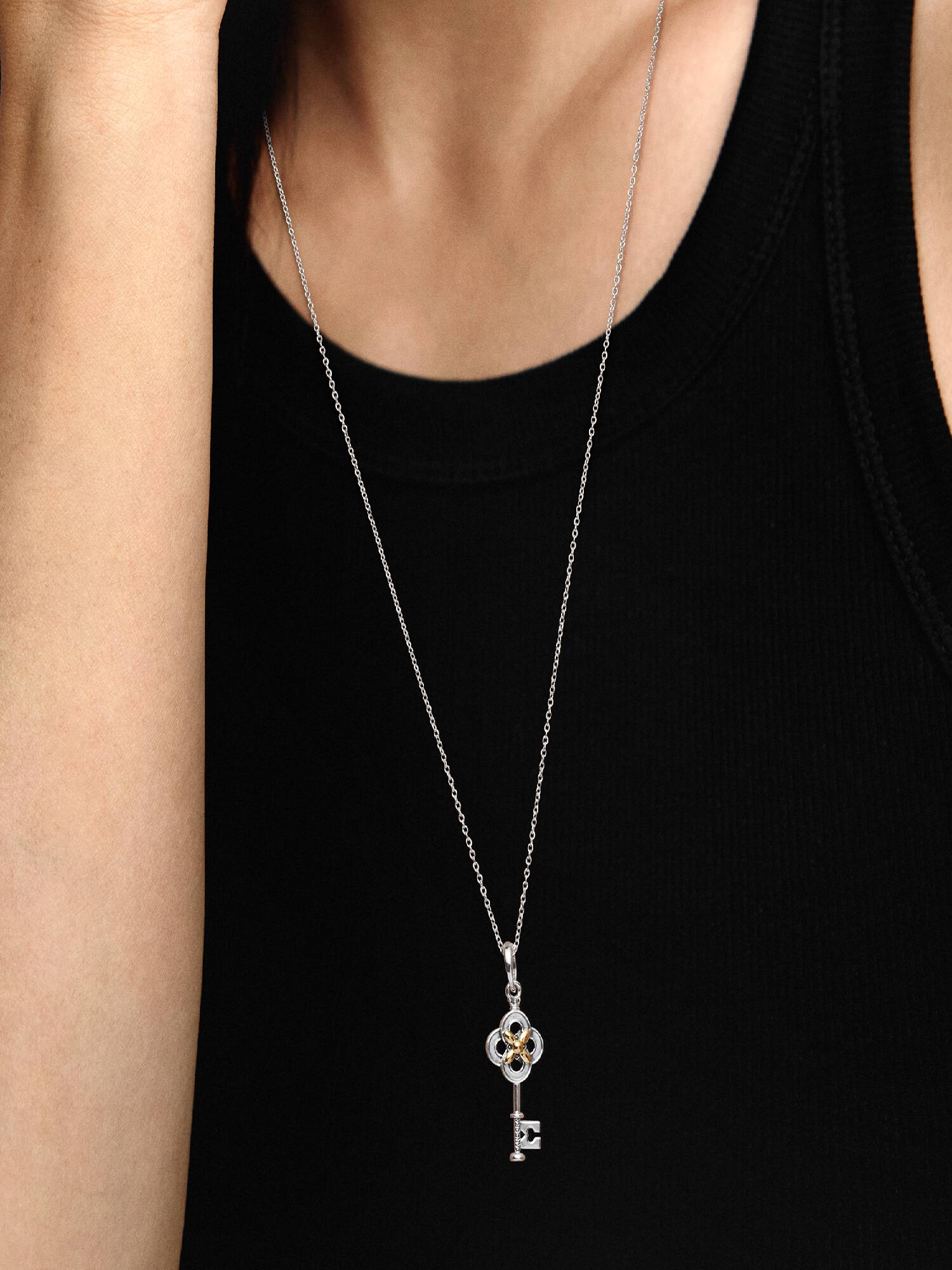 Two-tone Key & Flower Necklace