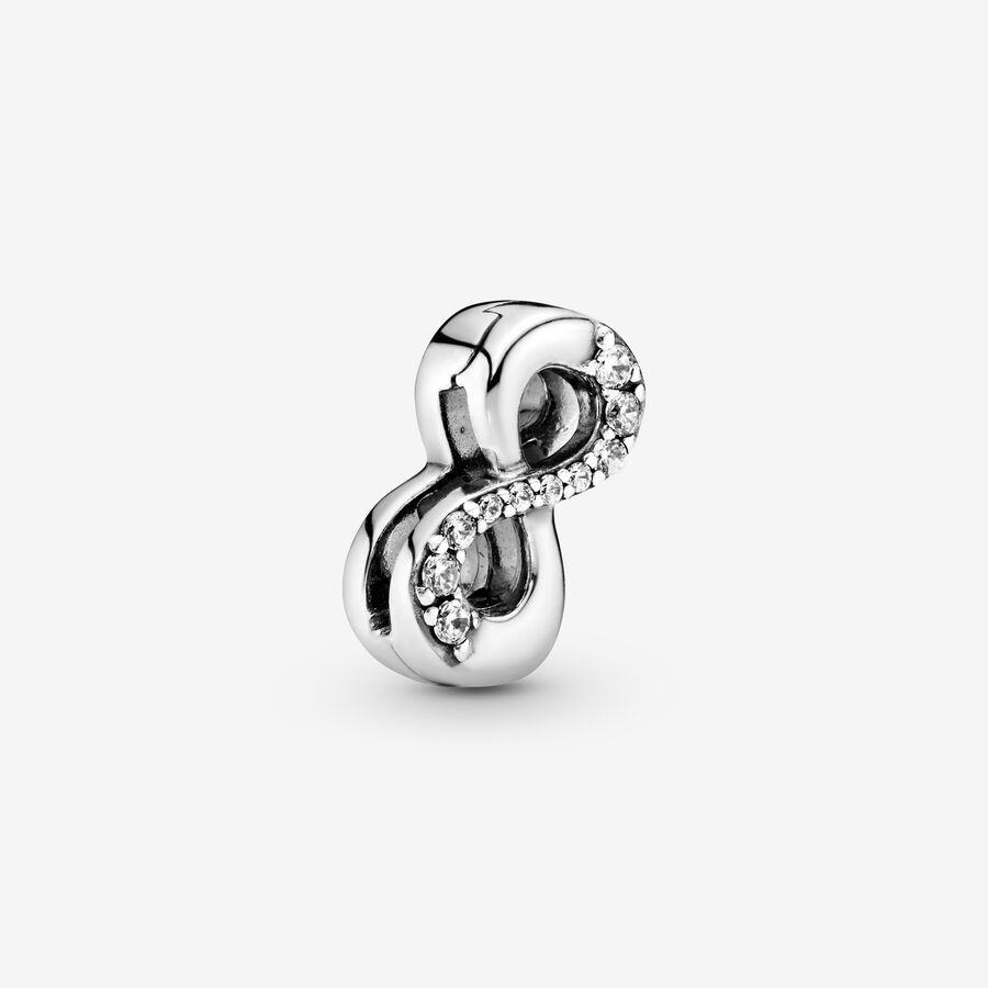 PANDORA Reflexions infinity silver clip charm with clear cubic zirconia image number 0