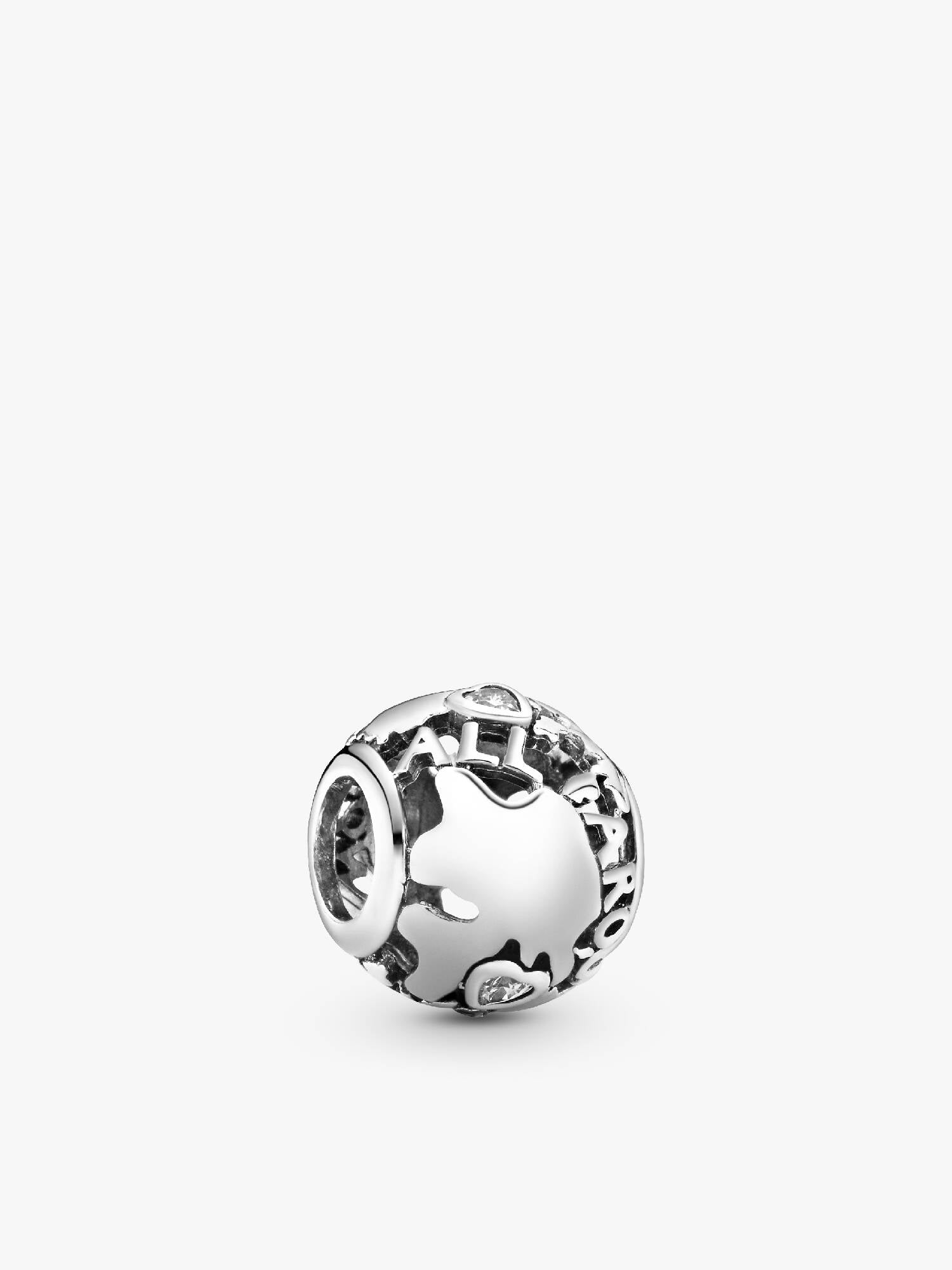 All around the world openwork silver charm with cubic zirconia