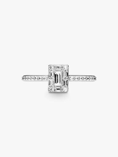 Ice cube silver ring with clear cubic zirconia