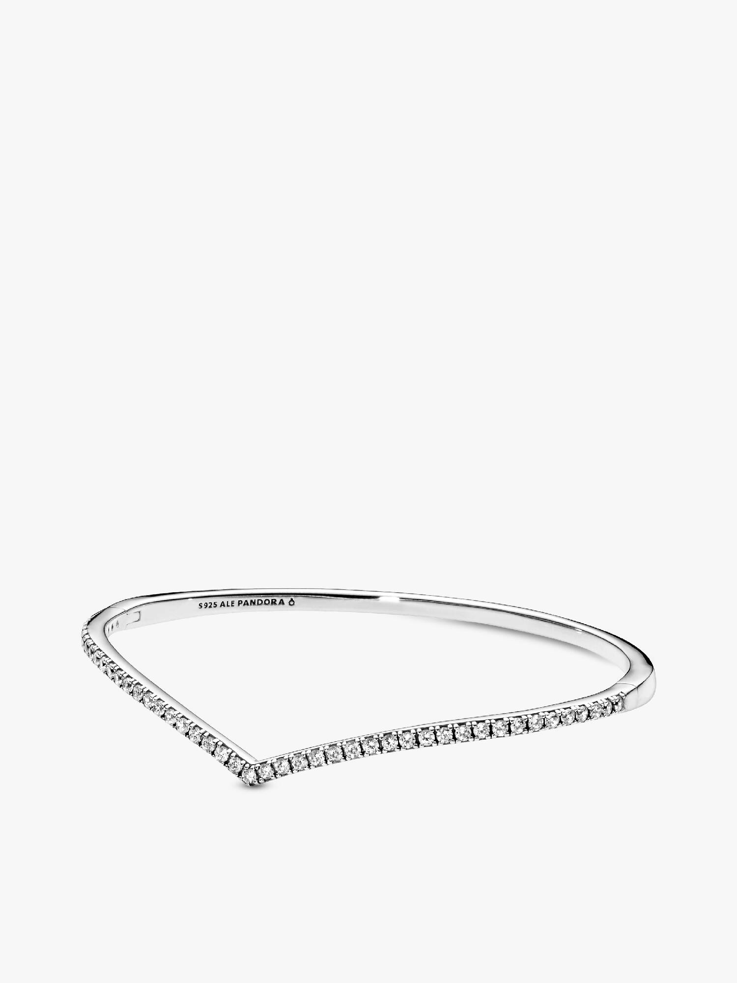 Wishbone silver bangle with clear cubic zirconia