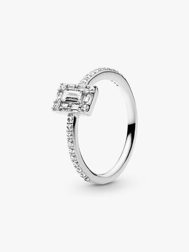 Ice cube silver ring with clear cubic zirconia