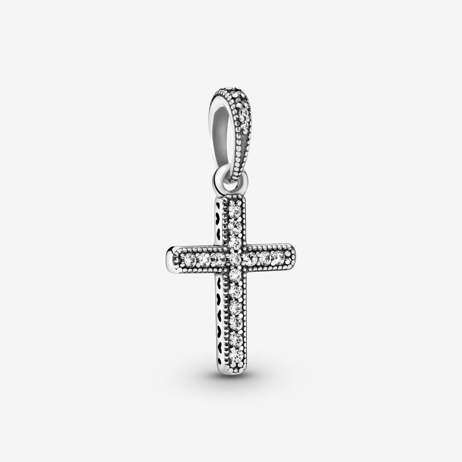 Cross silver pendant with clear cubic zirconia image number 0