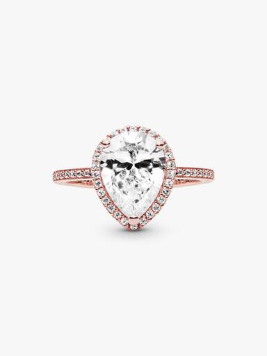 14k Rose gold-plated ring with clear cubic zirconia