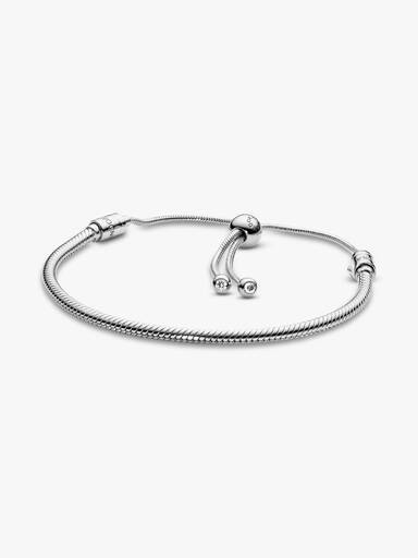 Snake chain silver bracelet with clear cubic zirconia