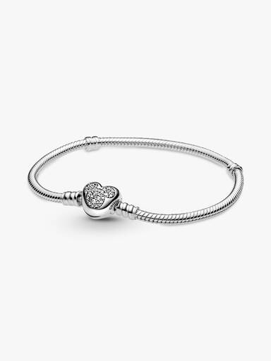Disney Pandora Moments Mickey Mouse Heart Clasp Snake Chain Bracelet