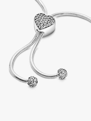 Pandora Moments Pavé Heart Clasp Snake Chain Slider Bracelet