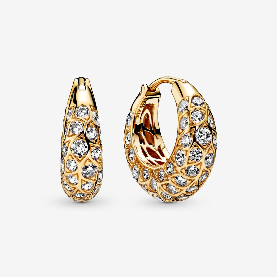 14k Gold-plated hoop earrings with clear cubic zirconia image number 0