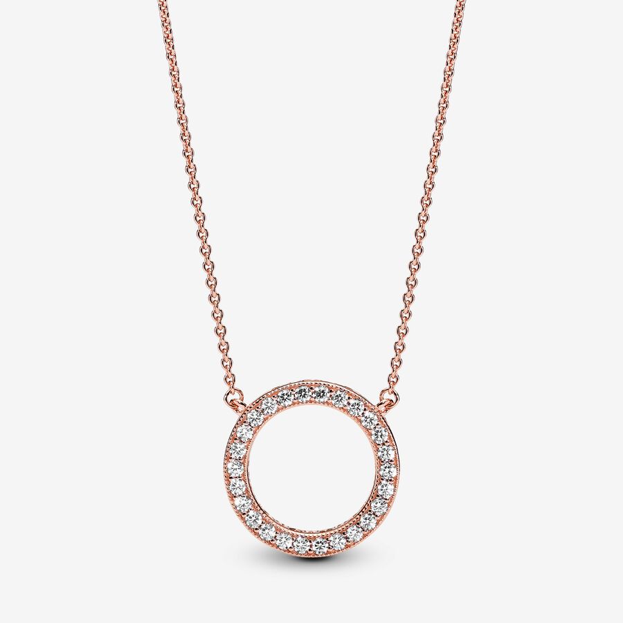 PANDORA logo reversible collier in 14k rose gold-plated with clear cubic zirconia image number 0