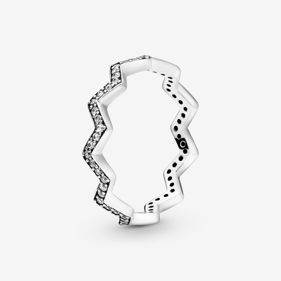 Zigzag silver ring with clear cubic zirconia image number 0