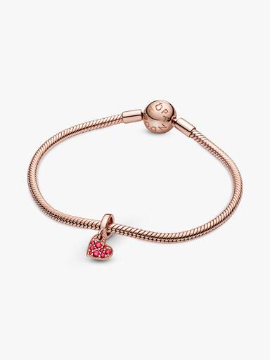 Red Pavé Tilted Heart Dangle Charm