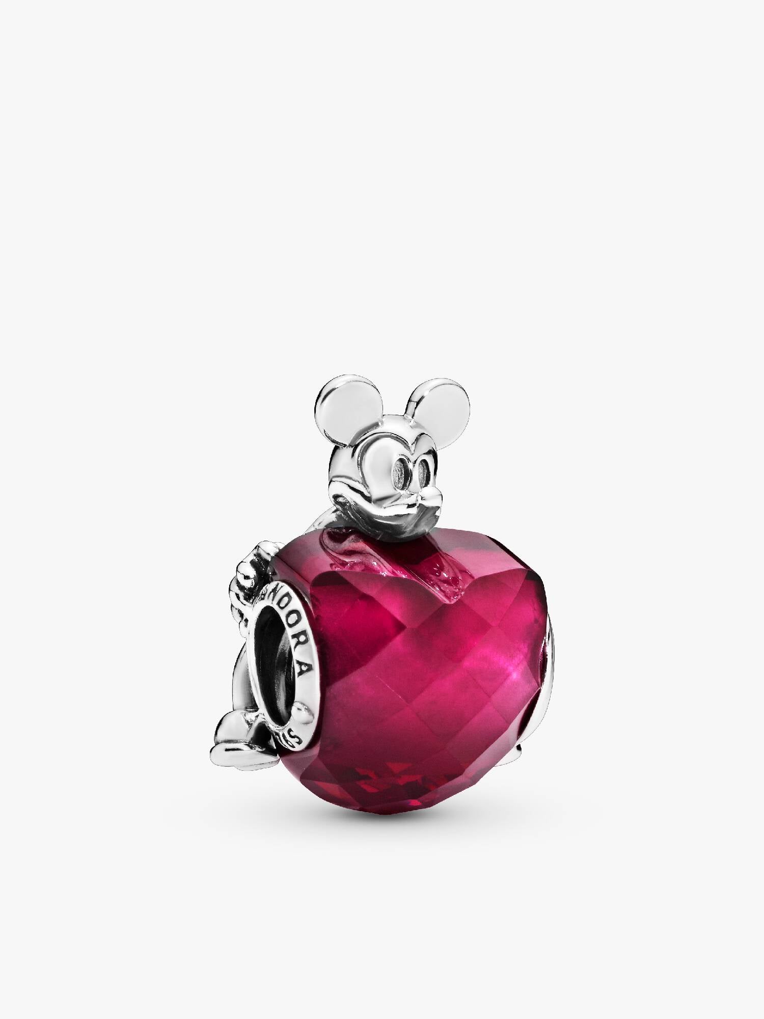Disney Mickey silver heart charm with fuchsia rose crystal