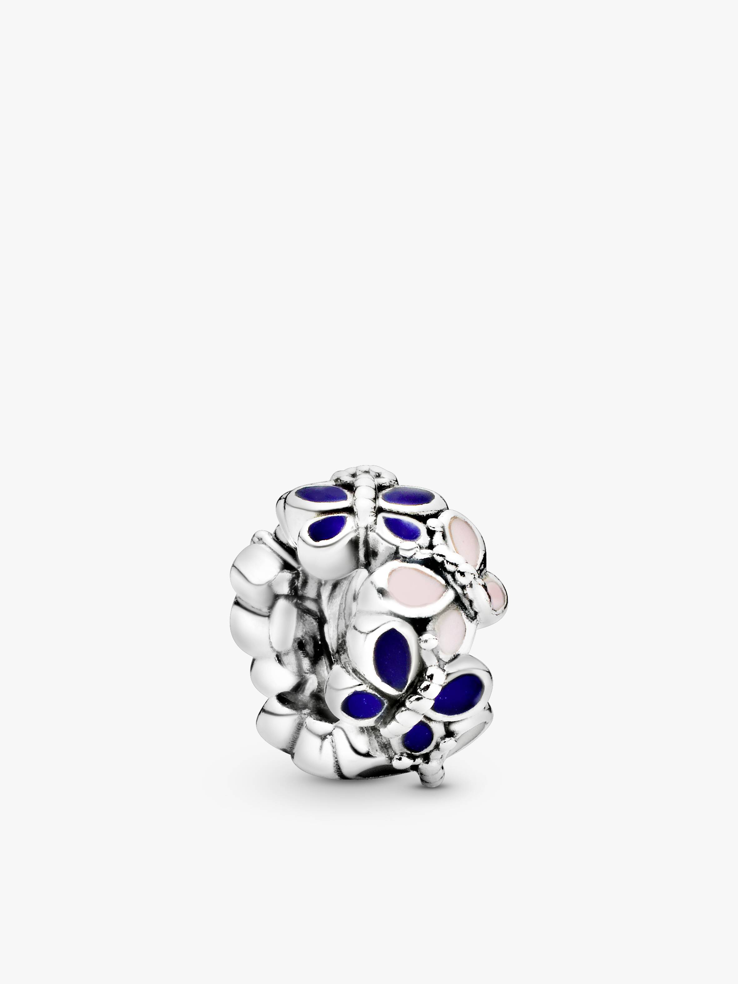 Butterfly silver spacer with pink and blue enamel