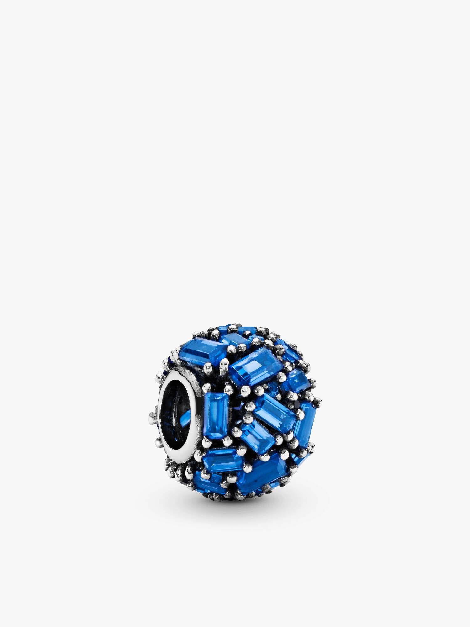 Ice cube silver charm with sea blue crystal