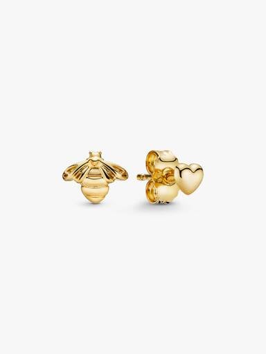 Bee and heart 14k gold-plated stud earrings