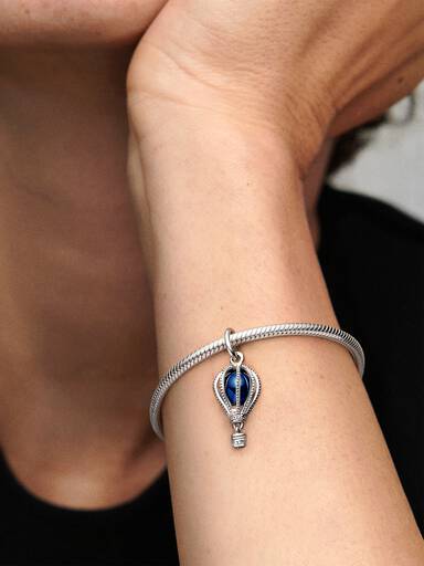 Air balloon silver dangle with encased moonlight blue crystal