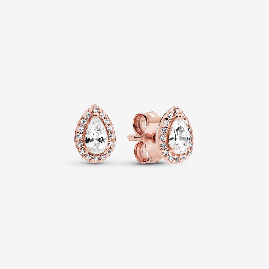 14k Rose gold-plated stud earrings with clear cubic zirconia image number 0