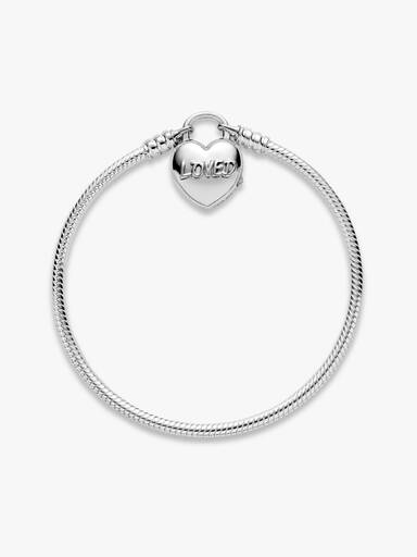 Snake chain silver bracelet and heart padlock clasp