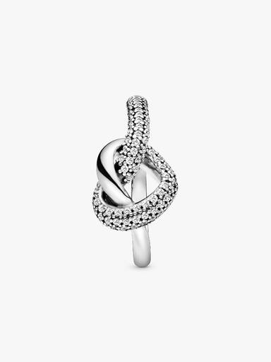 Knotted heart silver ring with clear cubic zirconia