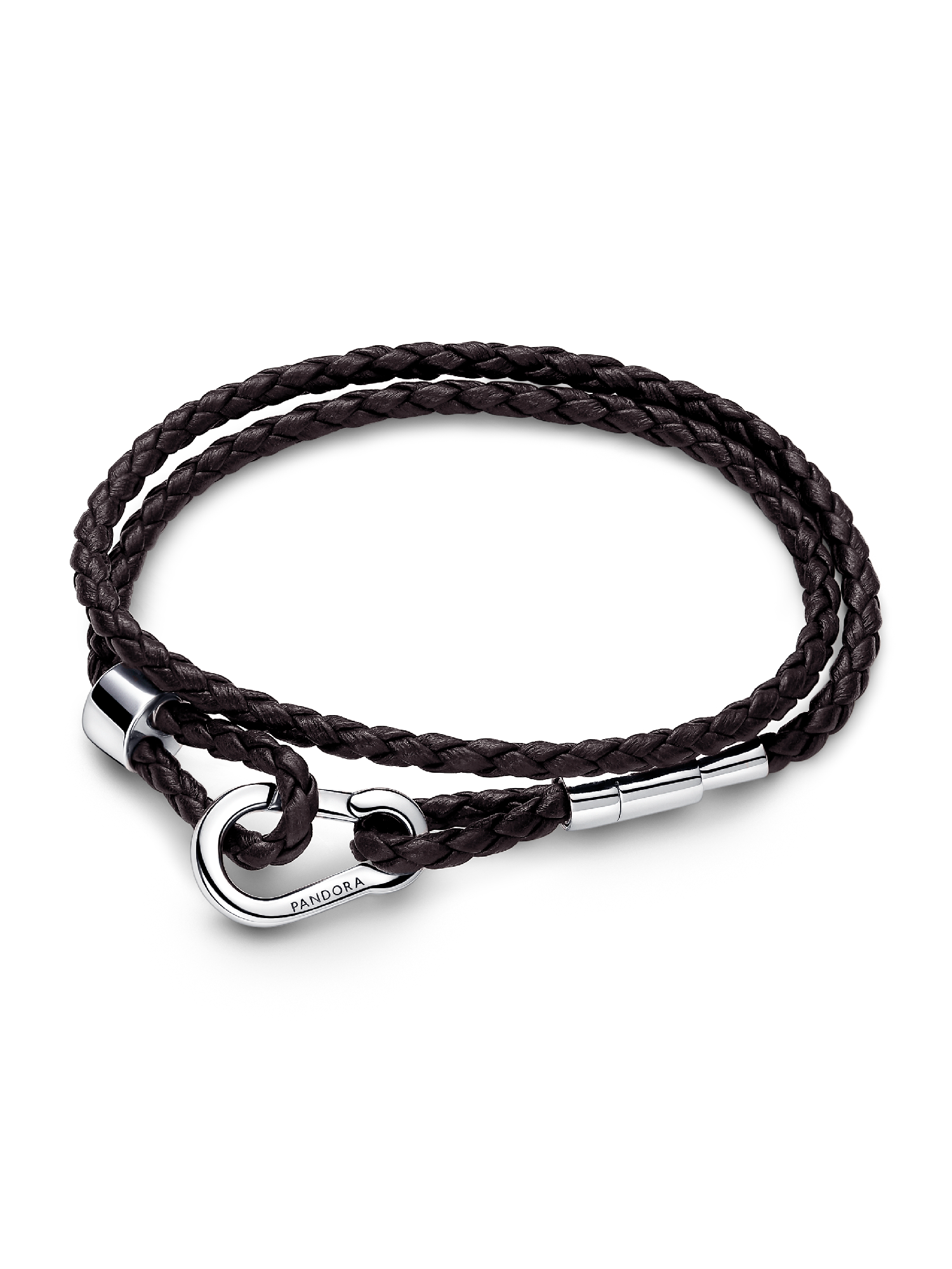 Pandora Moments Brown Braided Double Leather Bracelet | Sterling
