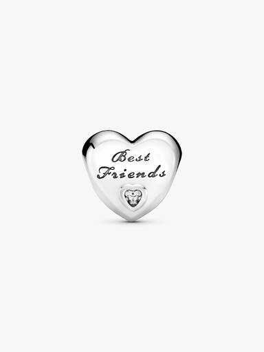 Best Friends heart silver charm with clear cubic zirconia