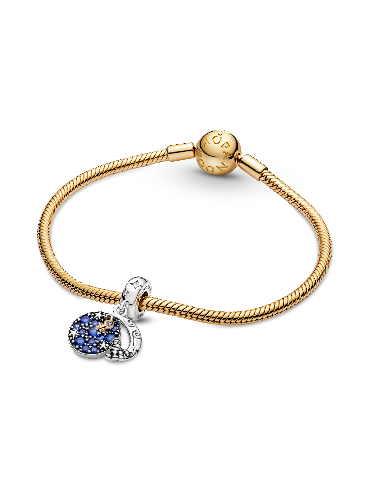 Santa Claus On The Moon Double Dangle Charm | Two-tone | Pandora ZA