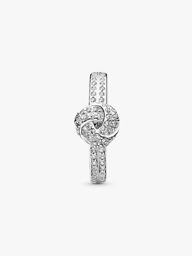 Love knot silver ring with clear cubic zirconia