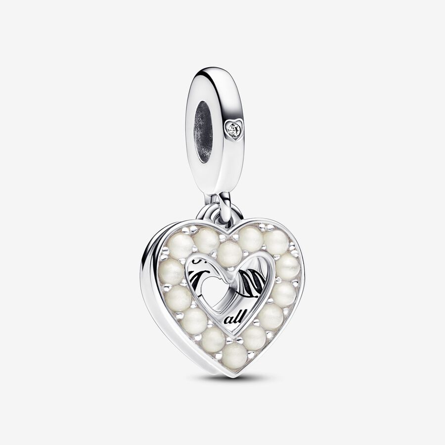 Pearlescent White Heart Double Dangle Charm image number 0