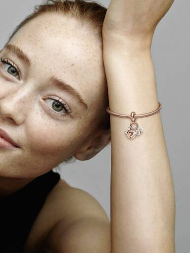 I love you 14k rose gold-plated and silver dangle with red cubic zirconia