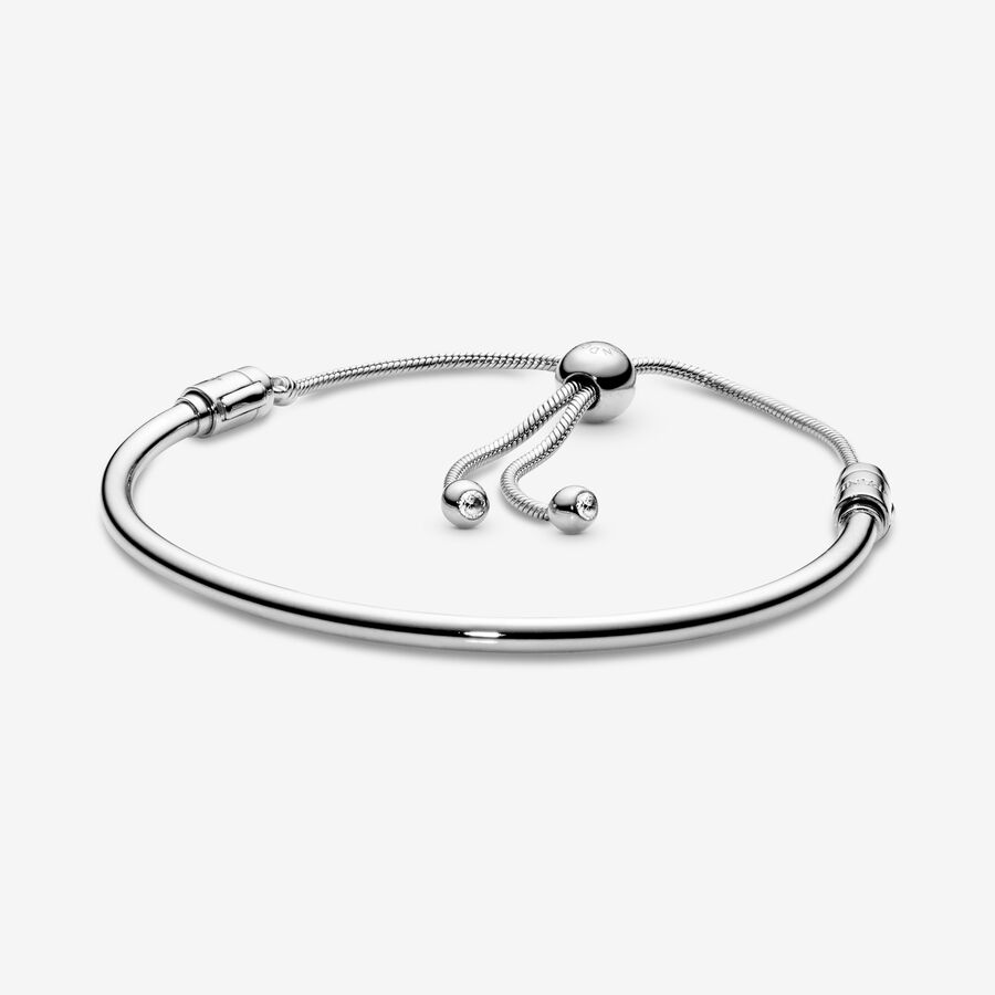 Silver bangle with clear cubic zirconia and sliding clasp image number 0