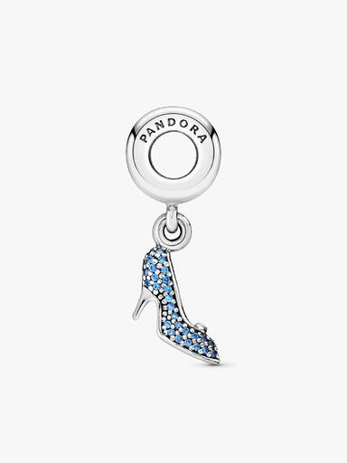 Disney Cinderella shoe silver dangle with fancy light blue cubic zirconia