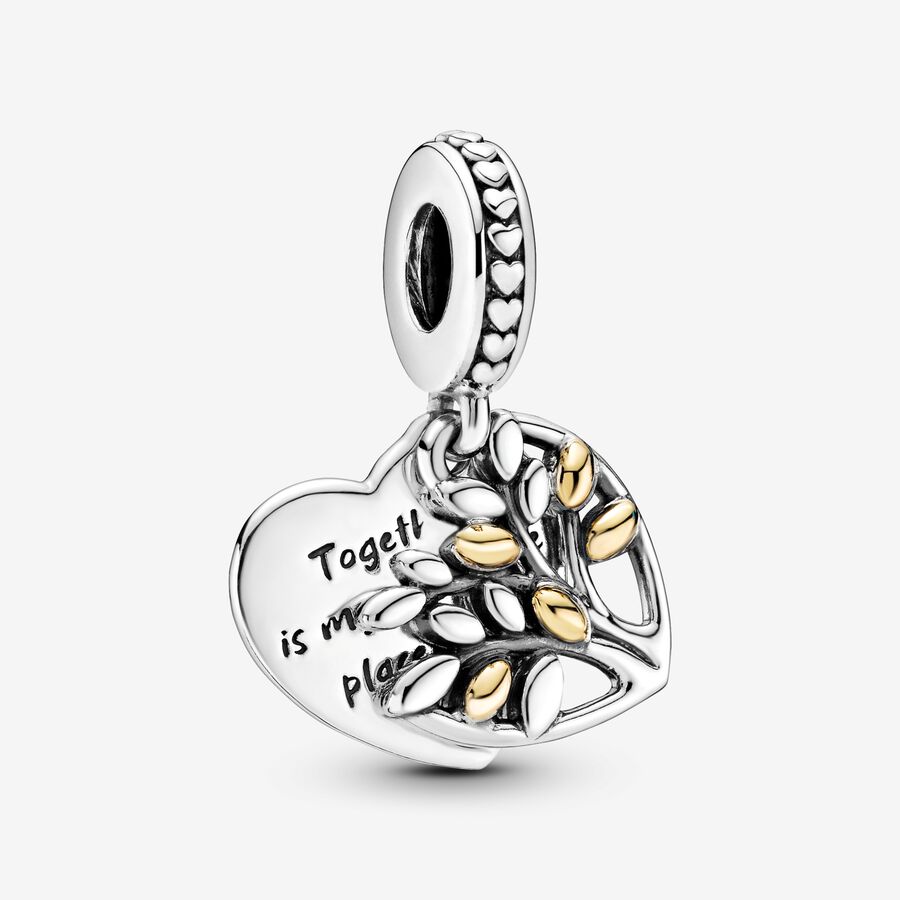 Two-Tone Family Tree Heart Dangle Charm image number 0