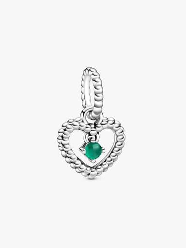 Rainforest Green Beaded Heart Dangle Charm
