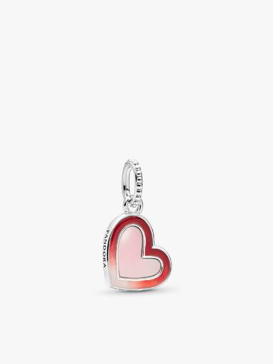Asymmetrical heart silver dangle with shaded red and pink enamel